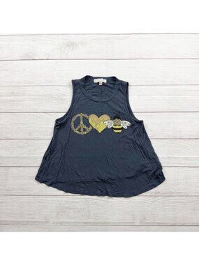 Moa Moa Girls Peace Love Bee Graphic Dark Gray Sleeveless Tank Top M